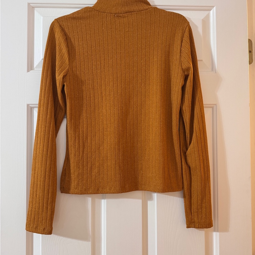 Ribbed Mock Neck Long Sleeve Top in Burnt Orange